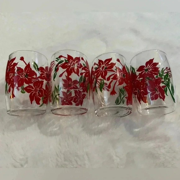 Vintage Pointsetta Christmas Juice Glass Set of Five Holiday Glasses Party EUC - Picture 12 of 12